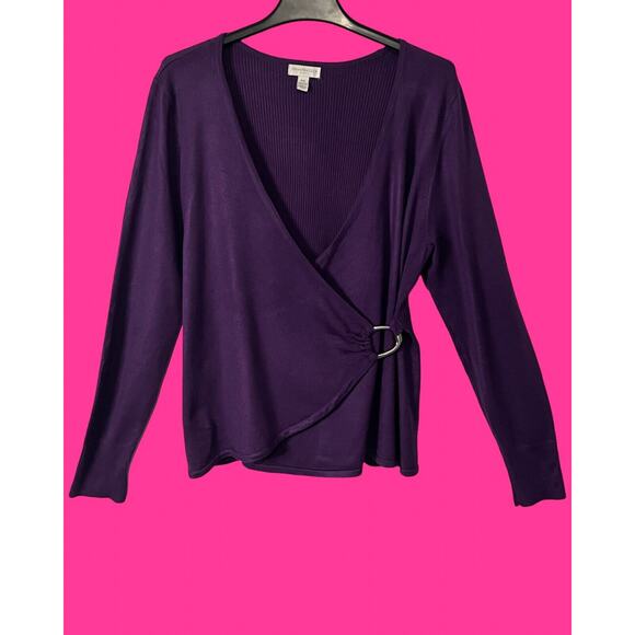 Charter Club Sweater Womens Size XLP Purple Pullover Long Sleeve Faux Wrap - Picture 6 of 8